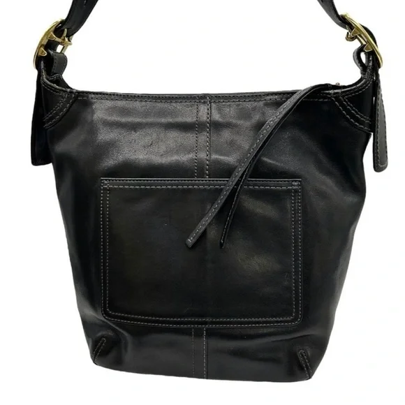 COACH Vintage Slim Duffle Sac 12376 Black Leather Shoulder Bag - Picture 2 of 8